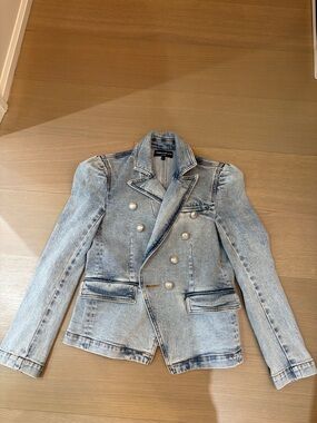 Generation Love Light Wash Denim Double-Breasted Jacket with Pearl Buttons